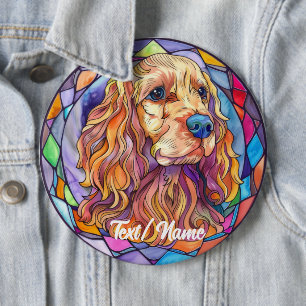Cocker Spaniel Pet Dog Stain Glass Design Pin Ronde Button 6,0 Cm