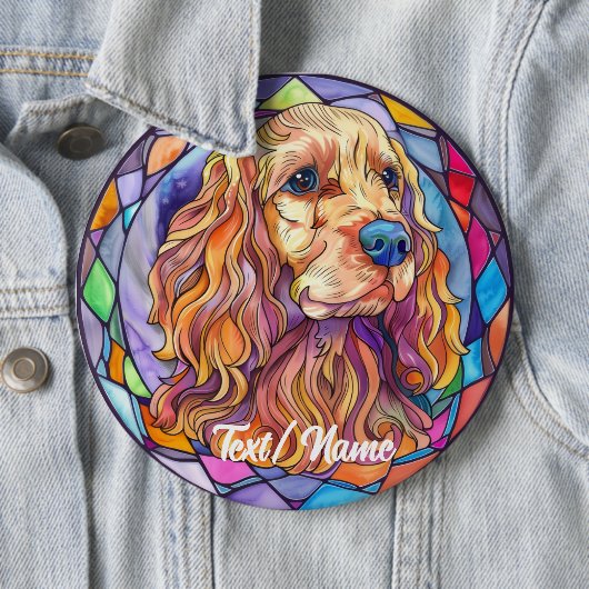 Cocker Spaniel Pet Dog Stain Glass Design Pin Ronde Button 6,0 Cm (In situ)