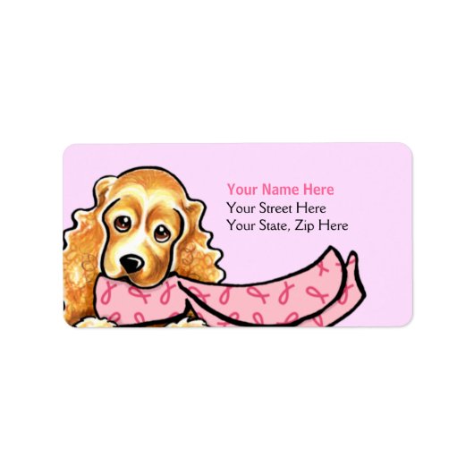Cocker Spaniel Pink Ribbon Scarf BCA Etiket (Voorkant)