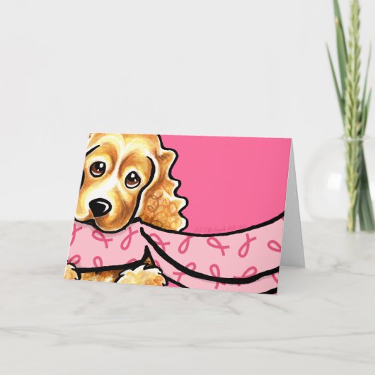 Cocker Spaniel Pink Ribbon Scarf BCA Kaart (Voorkant)