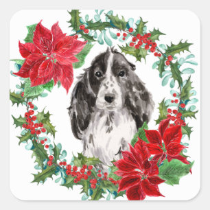 Cocker Spaniel Poinsettia Kerstmis Wreater Vierkante Sticker