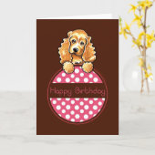 Cocker Spaniel Polka Hangtag Happy Birthday Kaart (Gele Bloem)