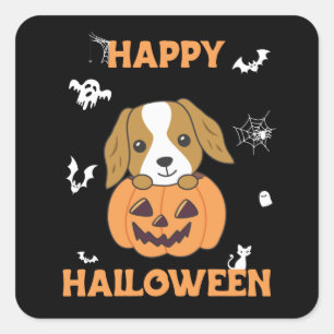 Cocker Spaniel Pompoen Leuke Honden Happy Hallowee Vierkante Sticker