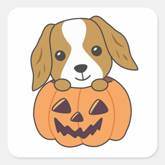 Cocker Spaniel Pompoen Leuke Honden Happy Hallowee Vierkante Sticker (Voorkant)