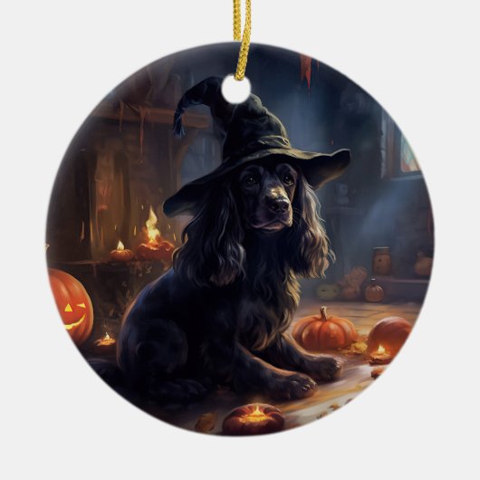 Cocker Spaniel Pompoenen Halloween Griezelen Keramisch Ornament (Voorkant)