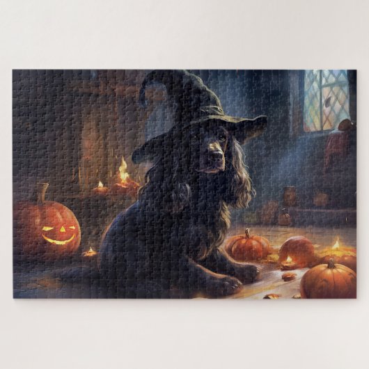 Cocker Spaniel Pompoenen Halloween Griezelen Legpuzzel (Horizontaal)