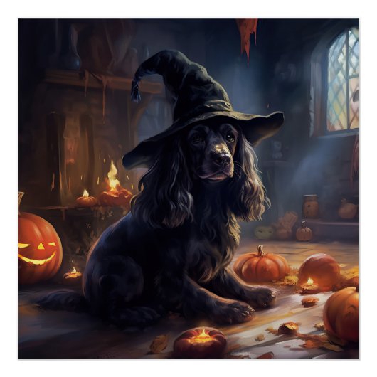Cocker Spaniel Pompoenen Halloween Griezelen Perfect Poster (Voorkant)