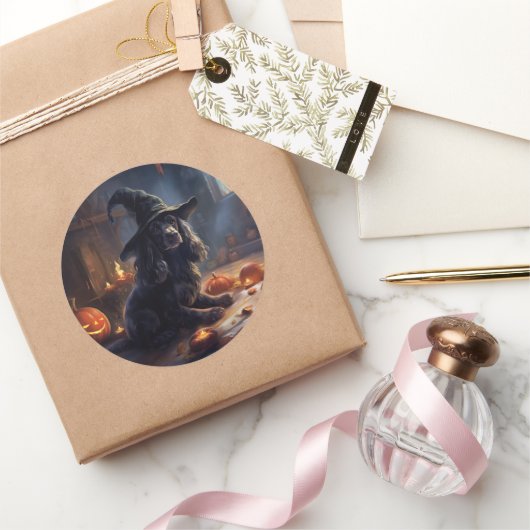 Cocker Spaniel Pompoenen Halloween Griezelen Ronde Sticker (Geschenken)