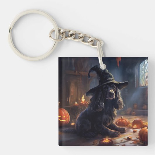 Cocker Spaniel Pompoenen Halloween Griezelen Sleutelhanger (Voorkant)