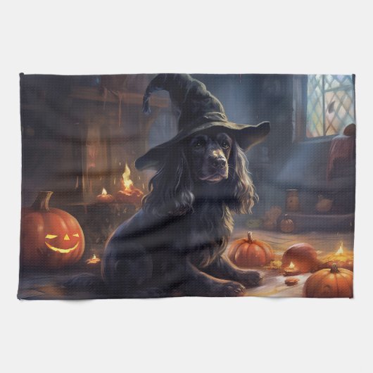 Cocker Spaniel Pompoenen Halloween Griezelen Theedoek (Horizontaal)