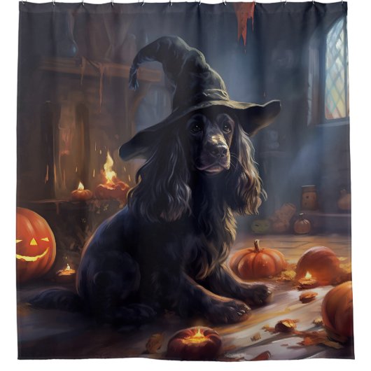 Cocker Spaniel Pompoenen Halloween Scary Douchegordijn (Voorkant)