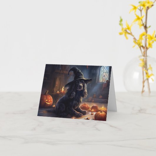 Cocker Spaniel Pompoenen Halloween Scary Kaart (Gele Bloem)