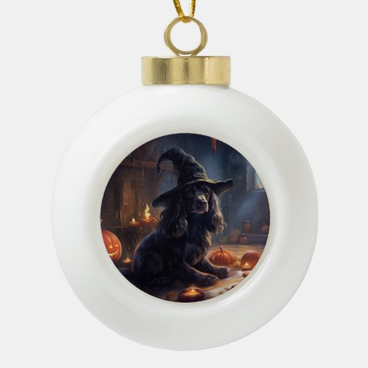 Cocker Spaniel Pompoenen Halloween Scary Keramische Bal Ornament (Voorkant)