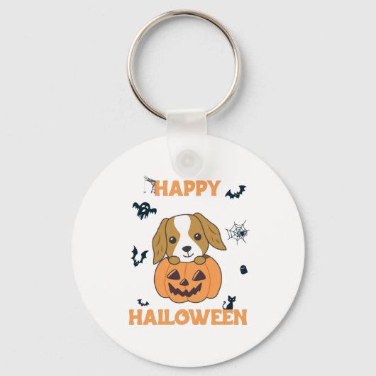 Cocker Spaniel Pumpkin Cute Dogs Happy Halloween Sleutelhanger (Voorkant)