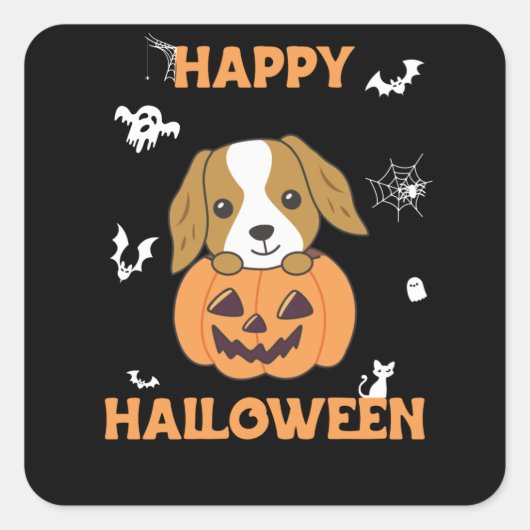 Cocker Spaniel Pumpkin Cute Dogs Happy Halloween Vierkante Sticker (Voorkant)