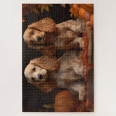 Cocker Spaniel Pup Autumn Delight Pompoen Legpuzzel (Verticaal)