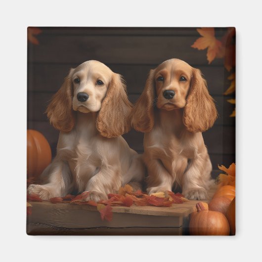 Cocker Spaniel Pup Autumn Delight Pompoen Magneet (Voorkant)