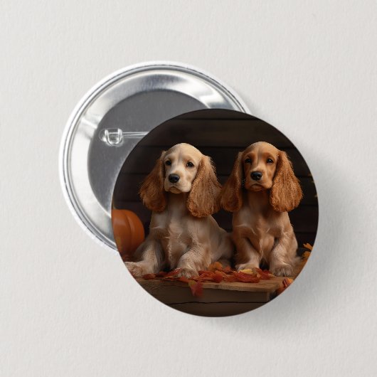 Cocker Spaniel Pup Autumn Delight Pompoen Ronde Button 5,7 Cm (Voorkant /achterkant)
