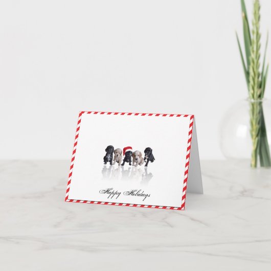 Cocker Spaniel Puppies in Santa Hat Christmas Kaar Feestdagen Kaart (Voorkant)