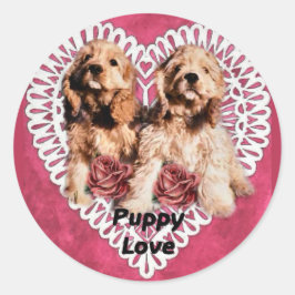 Cocker Spaniel Puppies Valentijns Ronde Sticker