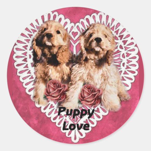Cocker Spaniel Puppies Valentijns Ronde Sticker (Voorkant)