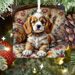 Cocker Spaniel Puppy Dog Gepersonaliseerde Kerst Metalen Ornament