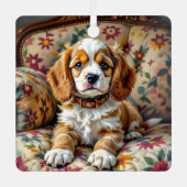 Cocker Spaniel Puppy Dog Gepersonaliseerde Kerst Metalen Ornament (Voorkant)