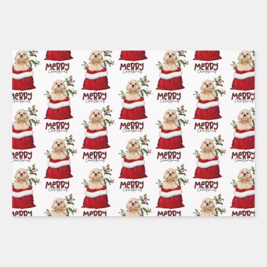 Cocker Spaniel Puppy Dog in Holiday Gift Bag Inpakpapier Vel (Voorkant)