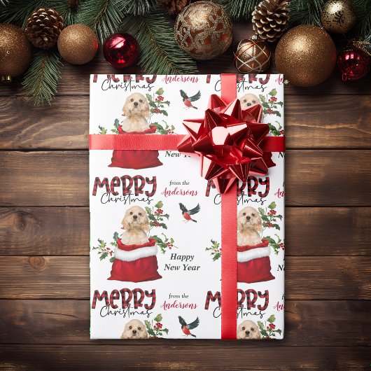 Cocker Spaniel Puppy Dog met kerstcadeau Cadeaupapier