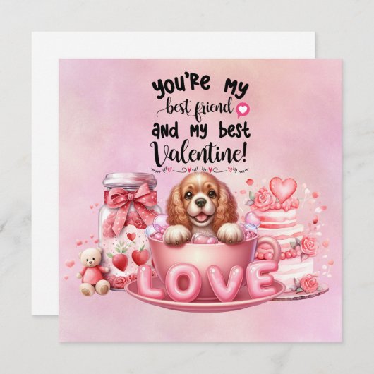 Cocker Spaniel Puppy Dog voor Valentijnsdag Feestdagenkaart (Voorkant / Achterkant)