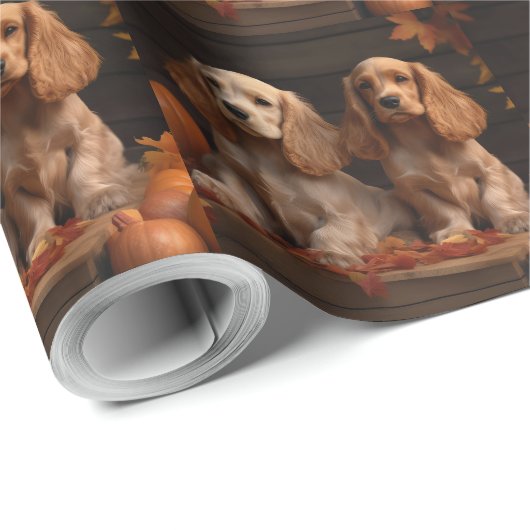 Cocker Spaniel Puppy Herfst Delight Pompoen Cadeaupapier (Rol Hoek)
