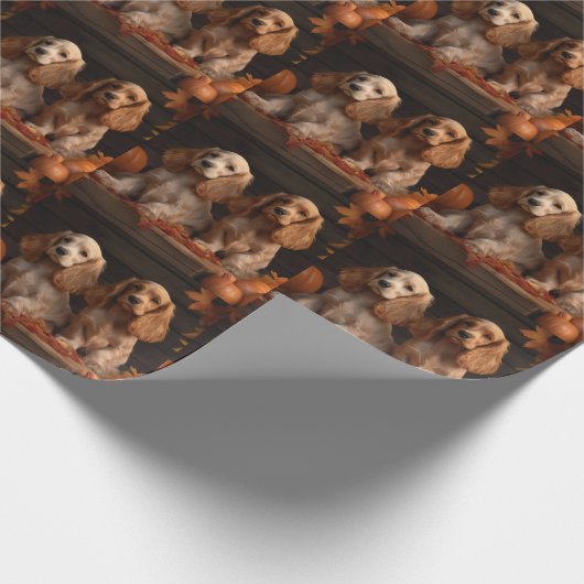 Cocker Spaniel Puppy Herfst Delight Pompoen Cadeaupapier (Hoek)