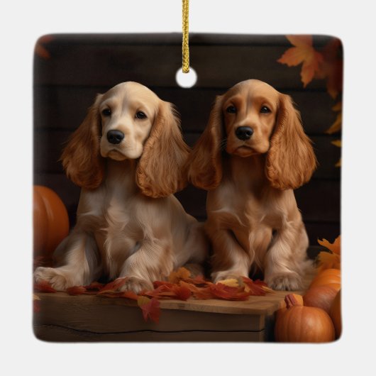 Cocker Spaniel Puppy Herfst Delight Pompoen Keramisch Ornament (Achterkant)