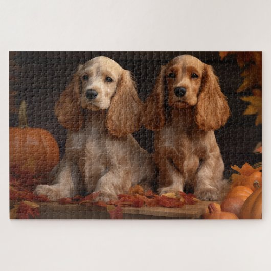 Cocker Spaniel Puppy Herfst Delight Pompoen Legpuzzel (Horizontaal)