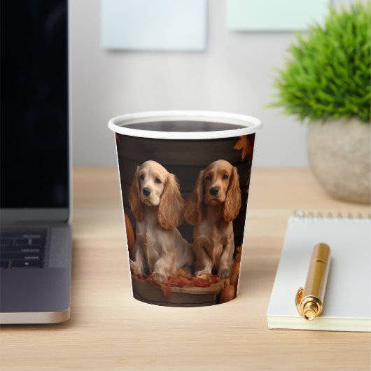 Cocker Spaniel Puppy Herfst Delight Pompoen Papieren Bekers (Insitu)