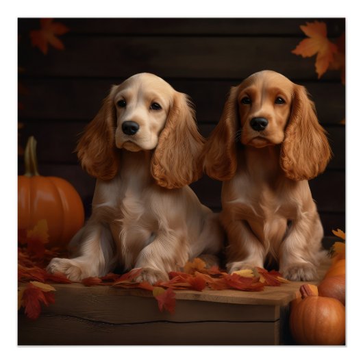 Cocker Spaniel Puppy Herfst Delight Pompoen Perfect Poster (Voorkant)