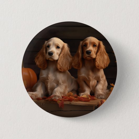 Cocker Spaniel Puppy Herfst Delight Pompoen Ronde Button 5,7 Cm (Voorkant)