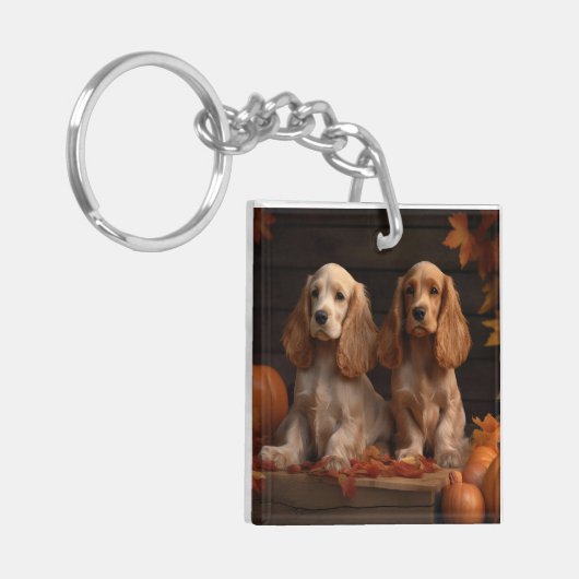 Cocker Spaniel Puppy Herfst Delight Pompoen Sleutelhanger (Voorkant Links)