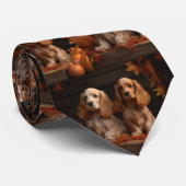 Cocker Spaniel Puppy Herfst Delight Pompoen Stropdas (Opgerold)