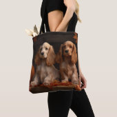 Cocker Spaniel Puppy Herfst Delight Pompoen Tote Bag (Dichtbij)