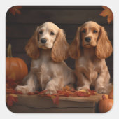 Cocker Spaniel Puppy Herfst Delight Pompoen Vierkante Sticker (Voorkant)