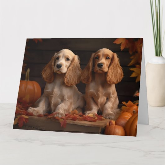 Cocker Spaniel Puppy Herfst Plezier Pompoen Kaart (Voorkant)