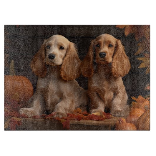 Cocker Spaniel Puppy Herfst Plezier Pompoen  Snijplank (Voorkant)