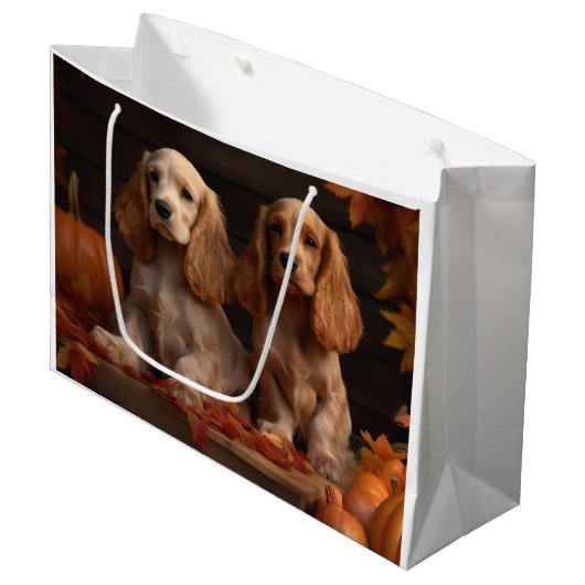 Cocker Spaniel Puppy Herfstvreugde Pompoen Groot Cadeauzakje (Voorkant Gekanteld)