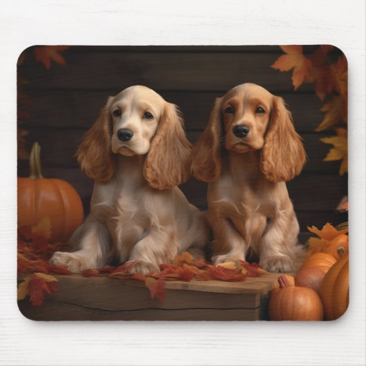 Cocker Spaniel Puppy Herfstvreugde Pompoen Muismat (Voorkant)