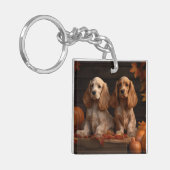 Cocker Spaniel Puppy Herfstvreugde Pompoen Sleutelhanger (Voorkant Links)