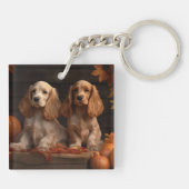 Cocker Spaniel Puppy Herfstvreugde Pompoen Sleutelhanger (Achterkant)