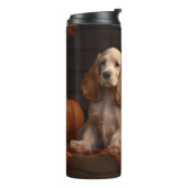 Cocker Spaniel Puppy Herfstvreugde Pompoen Thermosbeker (Gedraaid links)