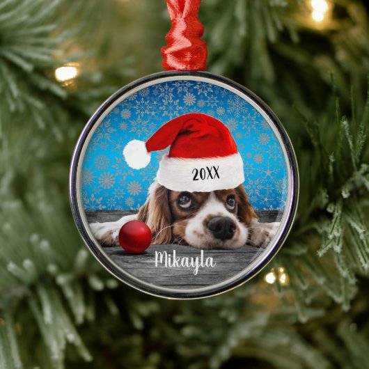 Cocker Spaniel Puppy in Kerstmis in Santa Hat Metalen Ornament (Boom)