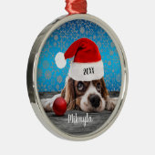 Cocker Spaniel Puppy in Kerstmis in Santa Hat Metalen Ornament (Rechts)